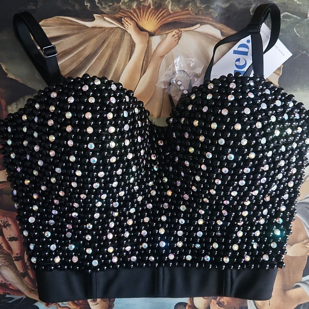 🪩🪩🪩 BLUE B. Sequined and Beaded Bustier Top 🪩🪩🪩